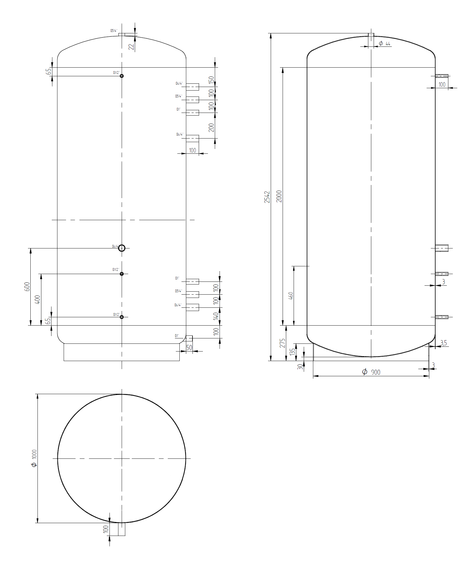 Narrow buffer tank 2000l without coil exchanger